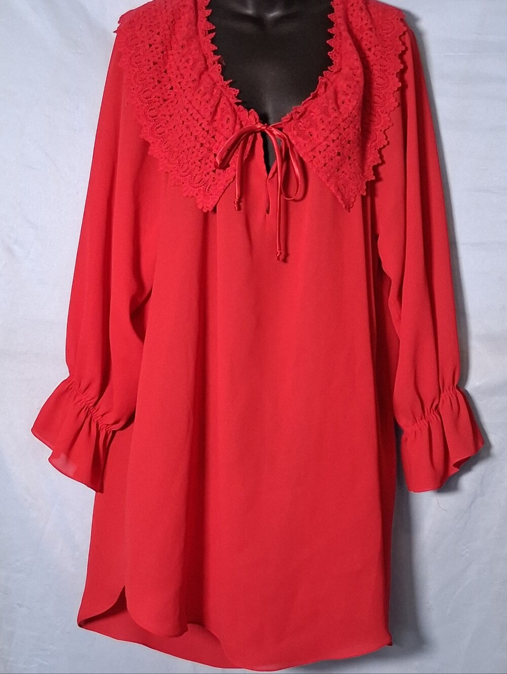 Vintage 80s 90s Victoria's Secret Gold Label Red Lace Collar Sleep Shirt M/L